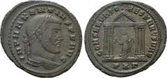 Roman Imperial Coins MAXENTIUS (307-312). Follis. Carthage. Obv: IMP MAXENTIVS P F AVG. Laureate head right. Rev: CONSERVATO RES KART SVAE / PKΓ. Carthage standing left, holding up branches of fruit w