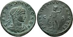 Roman Imperial Coins CRISPUS (Caesar, 316-326). Follis. Arelate. Obv: CRISPVS NOB CAES. Laureate, draped and cuirassed bust right. Rev: PRINCIPIA IVVENTVTIS / C - S / QARL. Mars standing left, chlamis