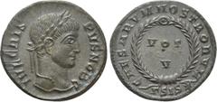 Roman Imperial Coins CRISPUS (Caesar, 316-326). Follis. Siscia. Obv: IVL CRISPVS NOB C. Laureate head right. Rev: CAESARVM NOSTRORVM / ΓSIS (star). VOT / V in two lines within wreath. RIC 161. Conditi