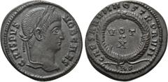 Roman Imperial Coins CRISPUS (Caesar, 316-326). Follis. Rome. Obv: CRISPVS NOB CAES. Laureate head right. Rev: CAESARVM NOSTRORVM / RS. VOT / X in two lines within wreath. RIC 240. Condition: Near ext