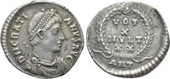 Roman Imperial Coins GRATIAN (367-383). Siliqua. Antioch. Obv: D N GRATIANVS AVG / ANT. Diademed, draped and cuirassed bust right. Rev: VOT / X / MVLT / XX. Legend in four lines within wreath. RIC 34e