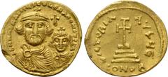 Byzantine Coins HERACLIUS with HERACLIUS CONSTANTINE (610-641). GOLD Solidus. Constantinople. Obv: δδ NN ҺЄRACLIUS ЄT ҺЄRA CONST P P AV. Crowned and draped facing busts of Heraclius and Heraclius Cons