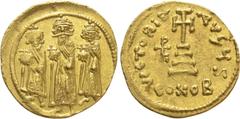 Byzantine Coins HERACLIUS, HERACLIUS CONSTANTINE and HERACLONAS (610-641). GOLD Solidus. Constantinople. Obv: Heraclonas, Heraclius and Heraclius Constantine standing facing, each holding globus cruci