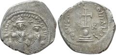 Byzantine Coins HERACLIUS with HERACLIUS CONSTANTINE (610-641). Hexagram. Constantinople. Obv: δδ NN ҺЄRACILЧS ЄT ҺЄRA CONST. Heraclius and Heraclius Constantine seated facing on double throne, each h