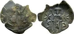 Byzantine Coins ANDRONICUS III PALAEOLOGUS (1328-1341). Trachy. Thessalonica. Obv: Facing bust; outward-facing B to left and right. Rev: Andronicus standing facing, holding sceptre; to left and right,