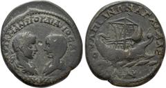 Roman Provincial Coins THRACE. Anchialus. Gordian III, with Tranquillina (238-244). Ae. Obv: AVT K M ANT ΓOPΔIANOC AVΓ CЄB / TPANKVΛΛINA. Draped busts of Gordian, laureate, draped and cuirassed, and T