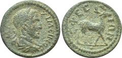 Roman Provincial Coins IONIA. Ephesus. Maximinus Thrax (235-238). Ae. Obv: MAΞIMЄINOC. Laureate, draped and cuirassed bust right. Rev: EΦECIΩN. Stag standing right. Karwiese 827; SNG von Aulock -; SNG