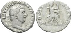 Roman Imperial Coins VITELLIUS (69). Denarius. Rome. Obv: A VITELLIVS GERM IMP AVG TR P. Laureate head right. Rev: PONT MAXIM. Vesta seated right on throne, holding patera and sceptre. RIC² 107. Condi