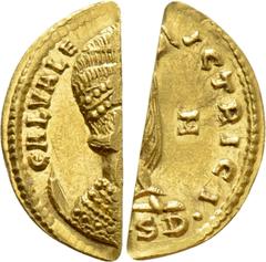 Roman Imperial Coins GALERIA VALERIA (Augusta, 293-311). GOLD Aureus (Halved). Serdica. Obv: GAL VALERIA AVG. Draped bust right, set on crescent. Rev: VENERI VICTIRCI / S M S D. Venus standing left, h