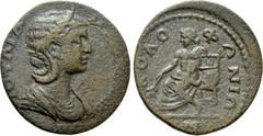 The Dr. F. Jarman Collection: Mints of the Roman Empire IONIA. Colophon. Julia Mamaea (Augusta, 222-235). Ae. Obv: ΙΟΥΛΙΑ ΜΑΜΑΙΑ ϹЄΒ. Diademed and draped bust right. Rev: ΚΟΛΟΦΩΝΙΩΝ. Apollo seated lef