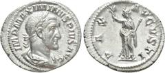 Roman Imperial Coins MAXIMINUS THRAX (235-238). Denarius. Rome Obv: IMP MAXIMINVS PIVS AVG. Laureate, draped and cuirassed bust right. Rev: PAX AVGVSTI. Pax standing left, holding branch and sceptre. 