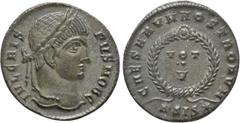 Roman Imperial Coins CRISPUS (Caesar, 316-326). Follis. Siscia Obv: IVL CRISPVS NOB C. Laureate head right. Rev: CAESARVM NOSTRORVM / ΔSIS (star). VOT / V in two lines within wreath. RIC 161. Conditio