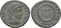 Roman Imperial Coins CRISPUS (Caesar, 316-326). Follis. Siscia Obv: IVL CRISPVS NOB C. Laureate head right. Rev: CAESARVM NOSTRORVM / BSIS (star). VOT / V in two lines within wreath. RIC 161. Conditio
