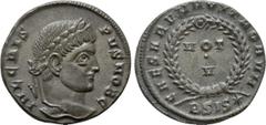 Roman Imperial Coins CRISPUS (Caesar, 316-326). Follis. Siscia Obv: IVL CRISPVS NOB C. Laureate head right. Rev: CAESARVM NOSTRORVM / BSIS (star). VOT / V in two lines within wreath. RIC 161. Conditio