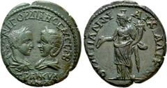 Roman Provincial Coins THRACE. Anchialus. Gordian III, with Tranquillina (238-244). Ae. Obv: AVT K M ANT ΓOPΔIANOC AVΓ CEB / TPANKVΛΛINA. Draped busts of Gordian, laureate and cuirassed, and Tranquill