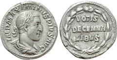 Roman Imperial Coins MAXIMINUS THRAX (235-238). Denarius. Rome. Obv: IMP MAXIMINVS PIVS AVG. Laureate, draped and cuirassed bust right. Rev: VOTIS / DECENNA / LIBVS. Legend in three lines within wreat