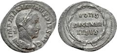 Roman Imperial Coins MAXIMINUS THRAX (235-238). Denarius. Rome. Obv: IMP MAXIMINVS PIVS AVG. Laureate, draped and cuirassed bust right. Rev: VOTIS / DECENNA / LIBVS. Legend in three lines within wreat