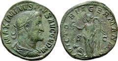 Roman Imperial Coins MAXIMINUS THRAX (235-238). Sestertius. Rome. Obv: MAXIMINVS PIVS AVG GERM. Laureate, draped and cuirassed bust right. Rev: VICTORIA GERMANICA / S - C. Victory standing left, holdi