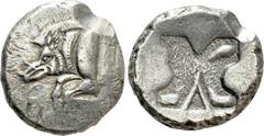 Greek Coins DYNASTS OF LYCIA. Uncertain Dynast (Circa 500-480 BC). Stater. Obv: Forepart of boar left. Rev: Incuse square with triangular indentations. Müseler II, 2; SNG von Aulock 4050. Condition: V