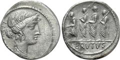 Roman Republican Coins Q. SERVILIUS CAEPIO (M. JUNIUS) BRUTUS. Denarius (54 BC). Rome. Obv: LIBERTAS. Head of Libertas right. Rev: BRVTVS. The consul L. Junius Brutus advancing left between two lictor