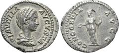 Roman Imperial Coins PLAUTILLA (Augusta, 202-205). Denarius. Rome. Obv: PLAVTILLA AVGVSTA. Draped bust right. Rev: CONCORDIA AVGG. Concordia standing left, holding patera and sceptre. RIC 363a (Caraca