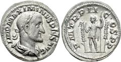 Roman Imperial Coins MAXIMINUS THRAX (235-238). Denarius. Rome. Obv: IMP MAXIMINVS PIVS AVG. Laureate, draped and cuirassed bust right. Rev: P M TR P II COS P P. Emperor standing left with spear, flan