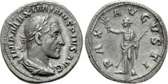 Roman Imperial Coins MAXIMINUS THRAX (235-238). Denarius. Rome. Obv: IMP MAXIMINVS PIVS AVG. Laureate, draped and cuirassed bust right. Rev: PAX AVGVSTI. Pax standing left, holding branch and sceptre.