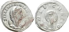 Roman Imperial Coins DIVA MARINIANA (Died before 253). Antoninianus. Rome. Struck under Valerian I. Obv: DIVAE MARINIANAE. Veiled and draped bust right, set upon crescent. Rev: CONSECRATIO. Peacock st