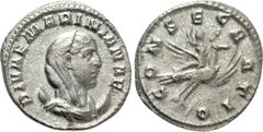 Roman Imperial Coins DIVA MARINIANA (Died before 253). Antoninianus. Rome. Struck under Valerian I. Obv: DIVAE MARINIANAE. Veiled and draped bust right, set upon crescent. Rev: CONSECRATIO. Mariniana,