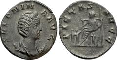Roman Imperial Coins SALONINA (Augusta, 254-268). Antoninianus. Rome. Obv: SALONINA AVG. Diademed and draped bust right, set on crescent. Rev: PIETAS AVGG. Empress seated left, holding sceptre; one ch