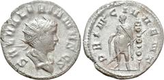 Roman Imperial Coins SALONINUS (Caesar, 258-260). Antoninianus. Mediolanum. Obv: SAL VALERIANVS CS. Radiate and draped bust right. Rev: PRINC IVVENT. Saloninus standing left, holding baton in right ha