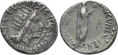 Roman Republican Coins MARK ANTONY. Denarius (38 BC). Athens. Obv: M ANTONIVS M F M N AVGVR IMP TERT. Mark Antony advancing right, holding lituus. Rev: IIIVIR R P C COS DESIG ITER ET TERT. Radiate hea