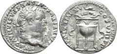 Roman Imperial Coins TITUS (79-81). Denarius. Rome. Obv: IMP TITVS CAES VESPASIAN AVG P M. Laureate head right. Rev: TR P IX IMP XV COS VIII P P. Tripod with fillets, upon which wreath surmounted by d