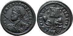 Roman Imperial Coins CRISPUS (Caesar, 316-326). Follis. Siscia. Obv: IVL CRISPVS NOB CAES. Laureate and cuirassed bust left, holding spear and shield. Rev: VIRTVS EXERCIT / S - F / HL / Γ SIS (star-in