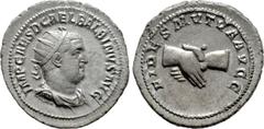 The Bicharactus Collection BALBINUS (238). Antoninianus. Rome. Obv: IMP CAES D CAE L BALBINVS AVG. Radiate, draped and cuirassed bust right. Rev: FIDES MVTVA AVGG. Clasped hands. RIC 12. Condition: Go