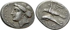 Greek Coins PAPHLAGONIA. Sinope. Drachm (Circa 330-300 BC). Phageta-, magistrate. Obv: Head of nymph left, with hair in sakkos; aphlaston to left. Rev: ΦΑΓΕΤΑ / ΣINΩ. Sea-eagle standing left, with win