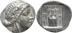 Greek Coins LYCIA. Olympos. Drachm (Circa 84-77 BC). Obv: Laureate head of Apollo right. Rev: OΛYMΠH / Π-M. Kithara; torch to left; all within incuse square. Troxell 44. Condition: Good very fine. Wei