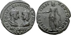 Roman Provincial Coins MOESIA INFERIOR. Tomis. Philip I the Arab with Otacilia Severa (244-249). Ae. Obv: AVT M IOVΛ ΦΙΛΙΠΠΟC AVΓ M WTAKCEBHPA CEB. Laureate, draped and cuirassed bust of Philip and dr