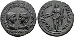 Roman Provincial Coins THRACE. Anchialus. Gordian III, with Tranquillina (238-244). Ae. Obv: AVT K M ANT ΓOPΔIANOC AVΓ CAB / TPANKVΛΛINA. Draped busts of Gordian, laureate and cuirassed, and Tranquill