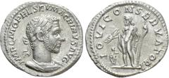 Roman Imperial Coins MACRINUS (217-218). Denarius. Rome. Obv: IMP C M OPEL SEV MACRINVS AVG. Laureate and cuirassed bust right. Rev: IOVI CONSERVATORI. Jupiter standing left, holding thunderbolt and s