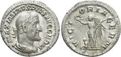 Roman Imperial Coins MAXIMINUS THRAX (235-238). Denarius. Rome. Obv: MAXIMINVS PIVS AVG GERM. Laureate, draped and cuirassed bust right. Rev: VICTORIA GERM. Victory standing left with wreath and palm 