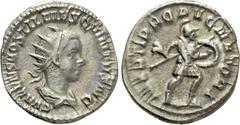 Roman Imperial Coins HOSTILIAN (Caesar, 250-251). Antoninianus. Rome. Obv: C VALENS HOSTIL MES QVINTVS N C. Radiate, draped and cuirassed bust right. Rev: MARTI PROPVGNATORI. Mars advancing right, hol