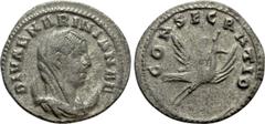 Roman Imperial Coins DIVA MARINIANA (Died before 253). Antoninianus. Rome. Obv: DIVAE MARINIANAE. Veiled and draped bust right, set upon crescent. Rev: CONSECRATIO. Mariniana, raising hand and holding