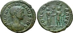 Roman Imperial Coins AURELIAN (270-275). As. Rome. Obv: IMP AVRELIANVS AVG. Laureate and cuirassed bust right. Rev: CONCORDIA AVG / Z. Severina and Aurelian, holding sceptre, standing facing one anoth
