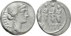 Roman Republican Coins Q. SERVILIUS CAEPIO (M. JUNIUS) BRUTUS. Denarius (54 BC). Rome. Obv: LIBERTAS. Head of Libertas right. Rev: BRVTVS. The consul L. Junius Brutus advancing left between two lictor