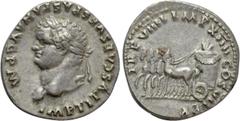 Roman Imperial Coins TITUS (79-81). Denarius. Rome. Obv: IMP TITVS CAES VESPASIAN AVG P M. Laureate head left. Rev: TR P VIIII IMP XIIII COS VII P P. Slow quadriga left, bearing grain ears. RIC² 26. R