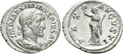 Roman Imperial Coins MAXIMINUS THRAX (235-238). Denarius. Rome. Obv: IMP MAXIMINVS PIVS AVG. Laureate, draped and cuirassed bust right. Rev: PAX AVGVSTI. Pax standing left, holding branch and sceptre.