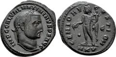 Roman Imperial Coins MAXIMINUS II DAIA (310-313). Follis. Cyzicus. Obv: IMP C GAL VAL MAXIMINVS P F AVG. Laureate head right. Rev: GENIO AVGVSTI CMH / MKV. Genius standing left, holding patera and cor