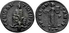 Roman Imperial Coins MAXIMINUS II DAIA (310-313). "Persecution" Series. Ae. Antioch. Obv: GENIO ANTIOCHENI. Tyche seated facing on rock pile; river-god Orontes below. Rev: APOLLONI SANCTO / Γ / SMA. A