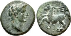 The Dr. F. Jarman Collection: Mints of the Roman Empire - Part II LYCIA. Termessos (by Oenanda). Tiberius. Ae. Obv: Laureate head right. Rev: TEP / OI. Horse prancing left. RPC I 3358; SNG Copenhagen 